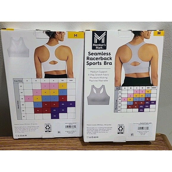 NIB Lot 2 Gray White Member's Mark Seamless Racerback Support Sports Bra Med - Picture 2 of 2